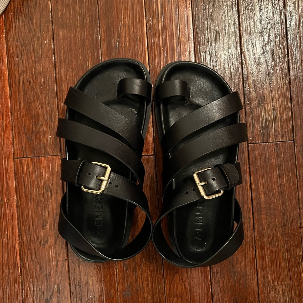 A.EMERY Black Leather Strappy Minimalist Sandals US 6 - Picture 7 of 7